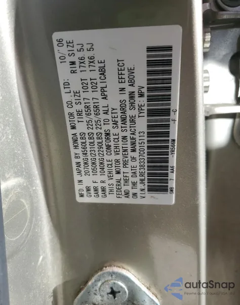 2007 Honda Cr-V Lx z USA, uszkodzony, nr VIN JHLRE38337C015113